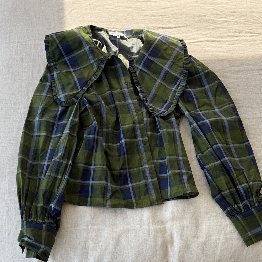 WeWoreWhat Olive and Navy Plaid Shirt